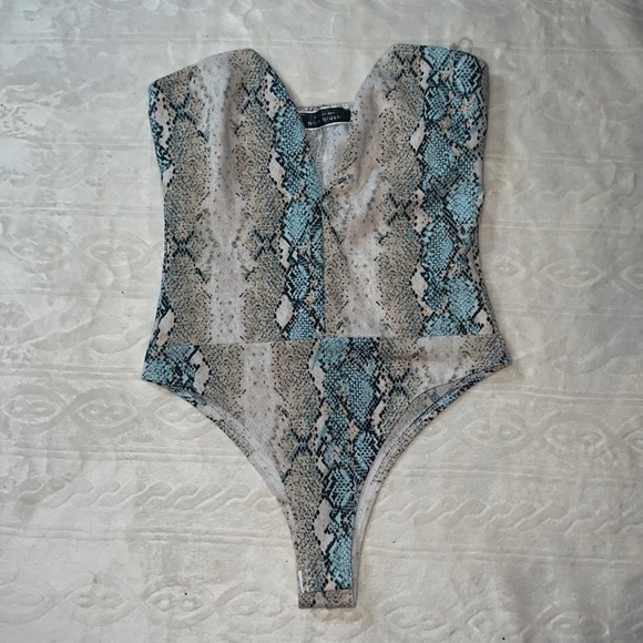 Blue Blush Tops - snake print body suit